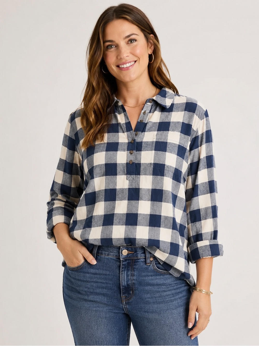 Market & Spruce Buffalo Plaid Flannel Popover Shirt